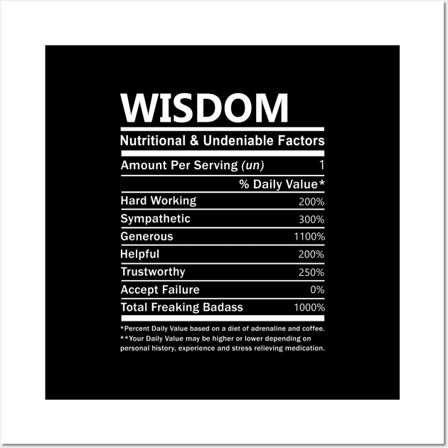 Wisdom Name T Shirt - Wisdom Nutritional and Undeniable Name Factors Gift Item Tee Wall Art by nikitak4um